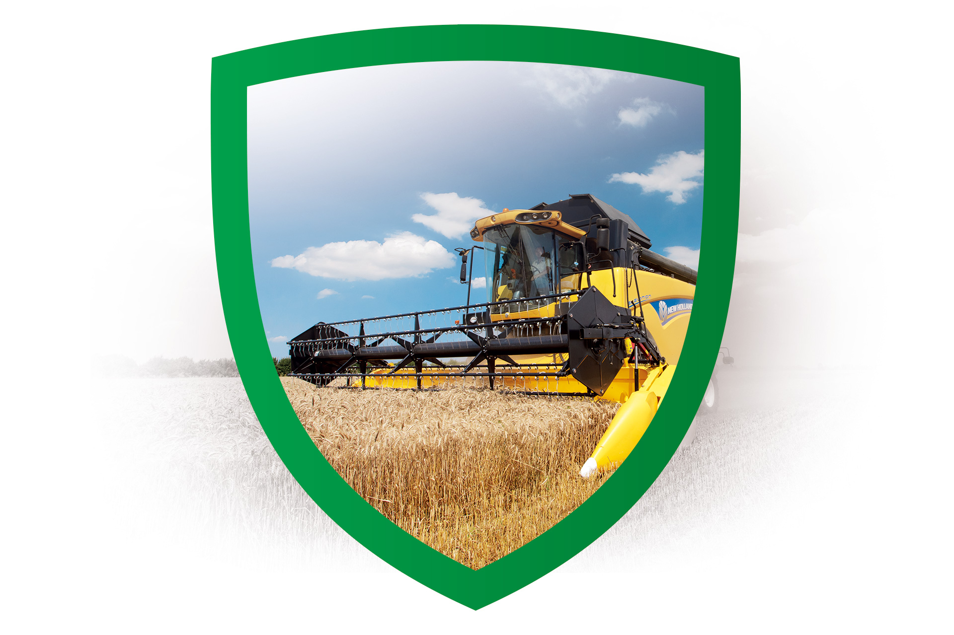 Żółty kombajn kosi zboże- Ubezpieczenie dla rolników