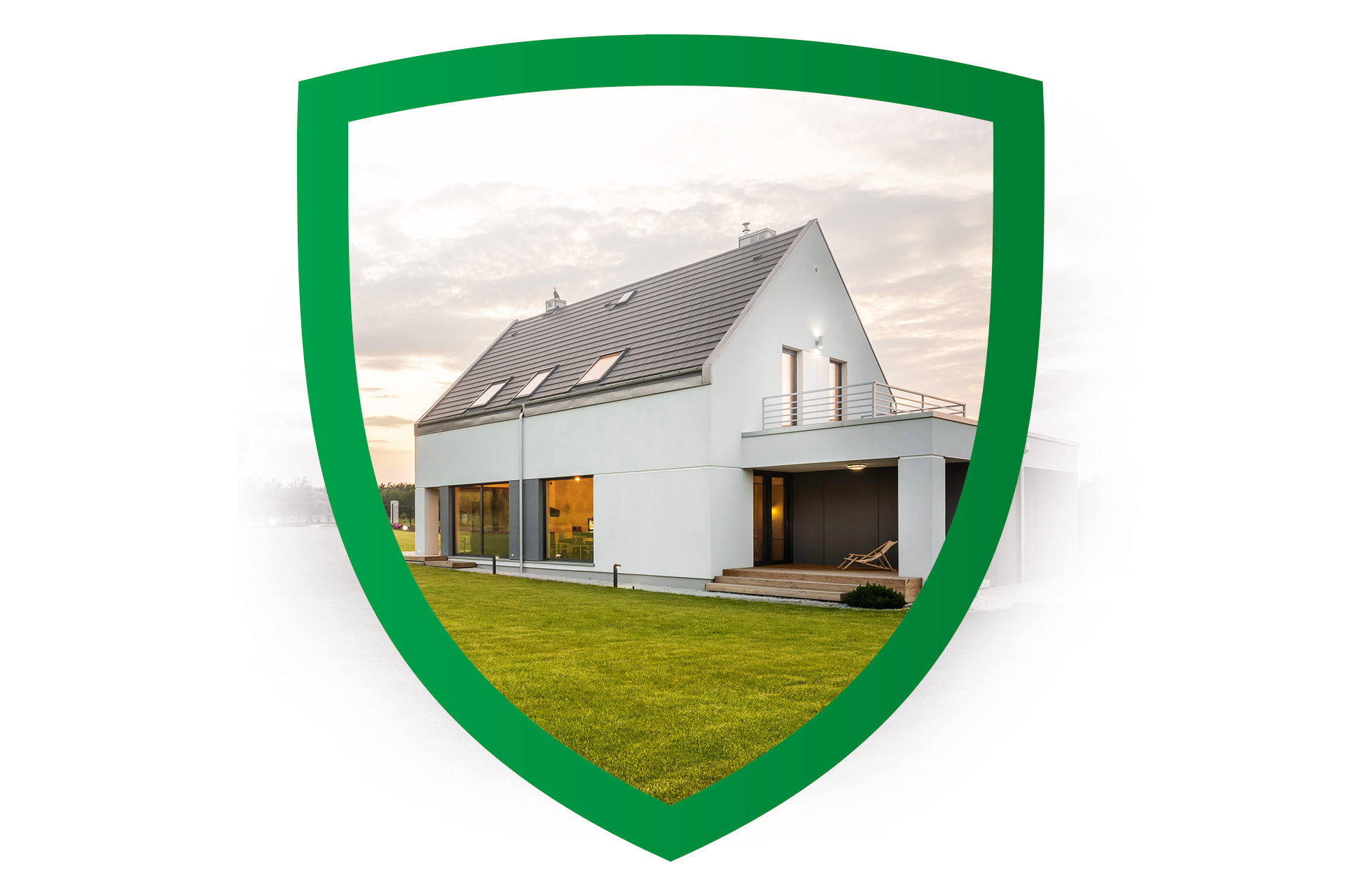 Nowoczesny dom z tarasem z dużymi oknami Ubezpieczenie majątku-domu